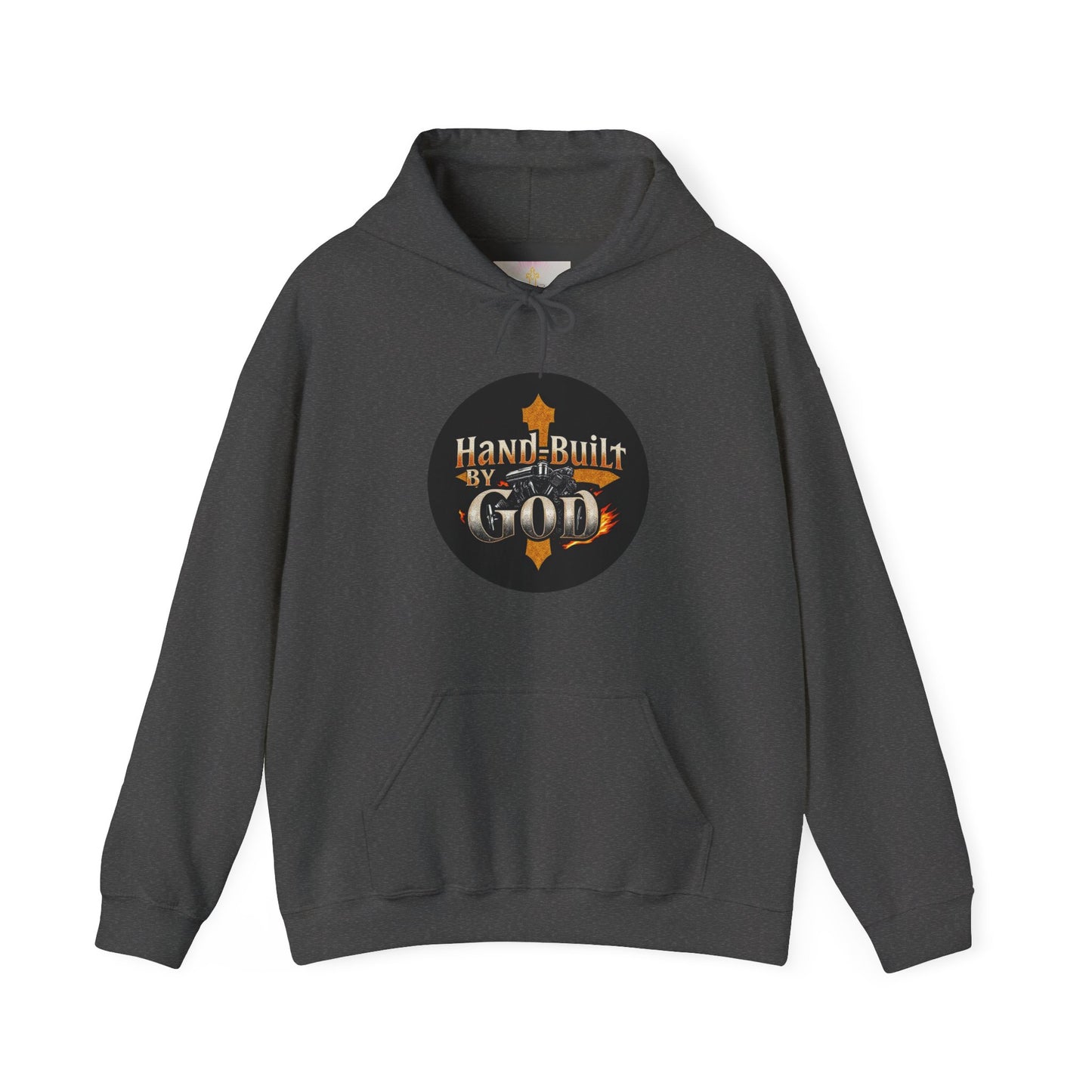 Hand Built by God Men’s Christian Hoodie – Cross & Engine Design