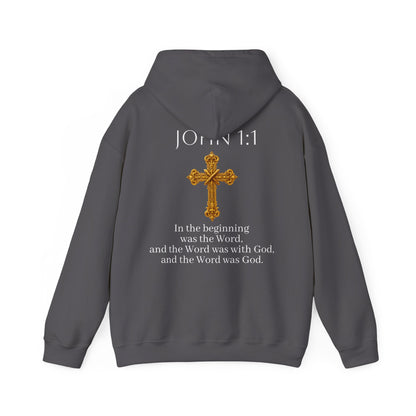 “The Word Eternal” – Women’s Christian Hoodie with White Lettering (John 1:1)
