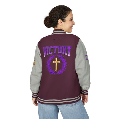 Victory in Christ Women’s Letterman Jacket – Grace in Triumph