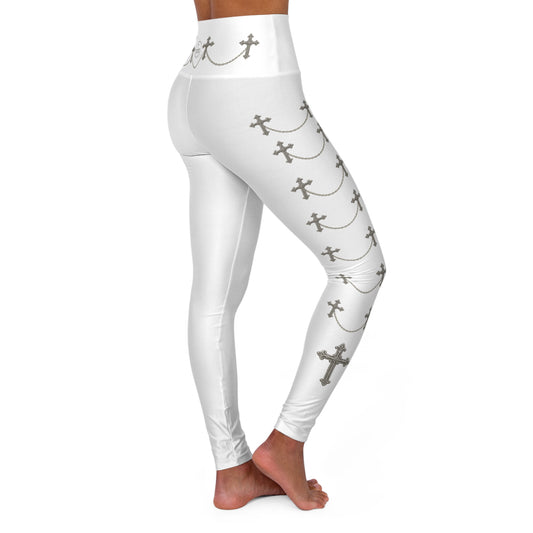 Silver Sanctuary Women’s High-Waisted Yoga Leggings in White - Christian Apparel
