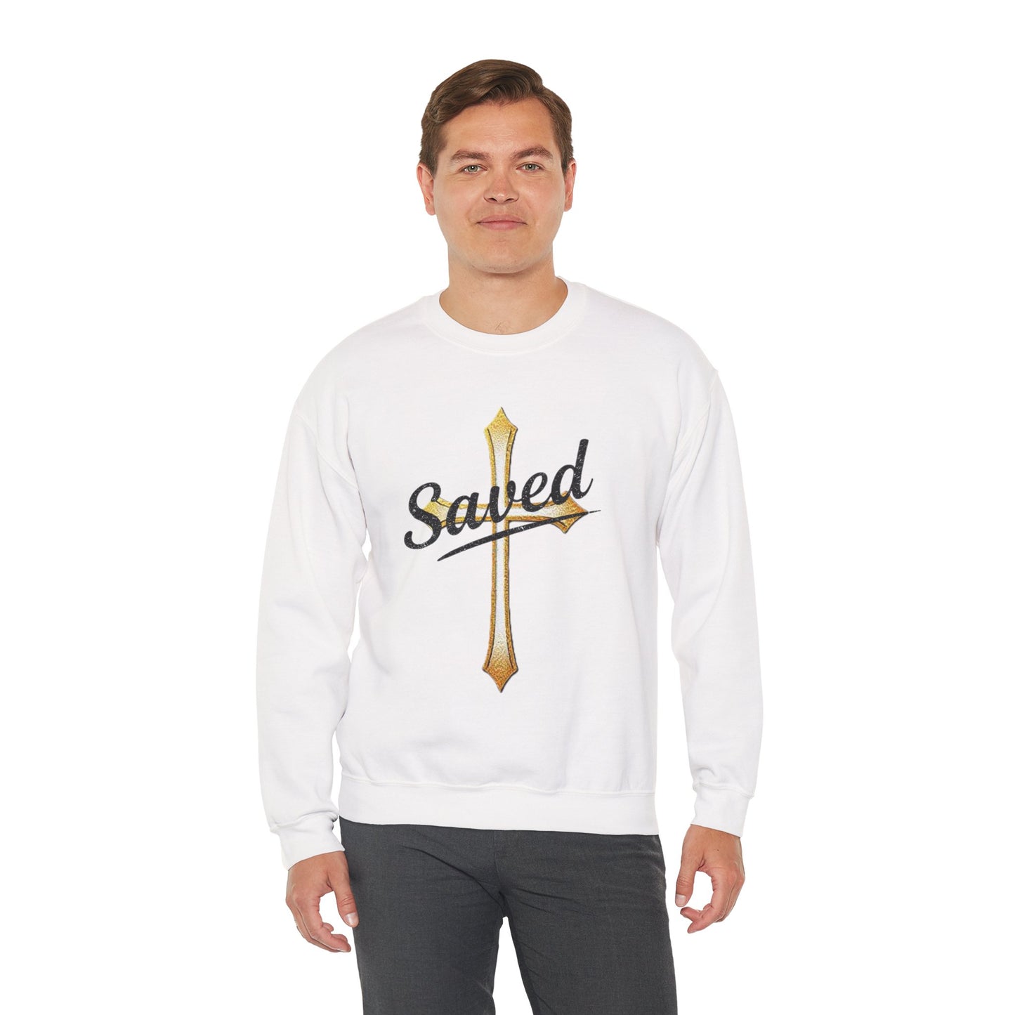 Saved Men's Sweatshirt – Christian Faith Apparel with Cross Design