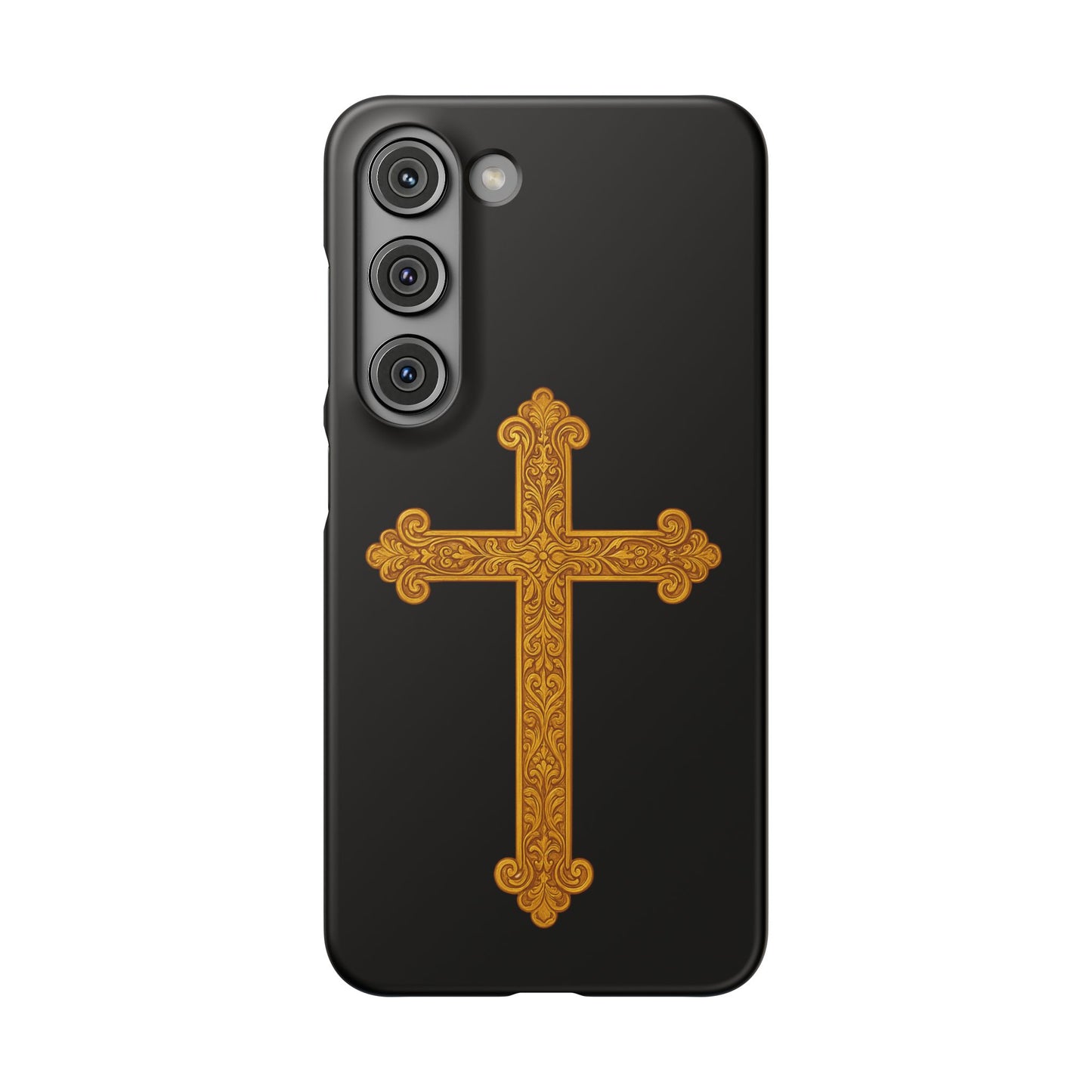 Black Samsung Snap Case – Gold Cross Design