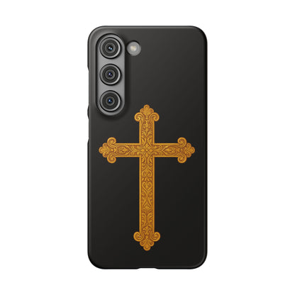 Black Samsung Snap Case – Gold Cross Design