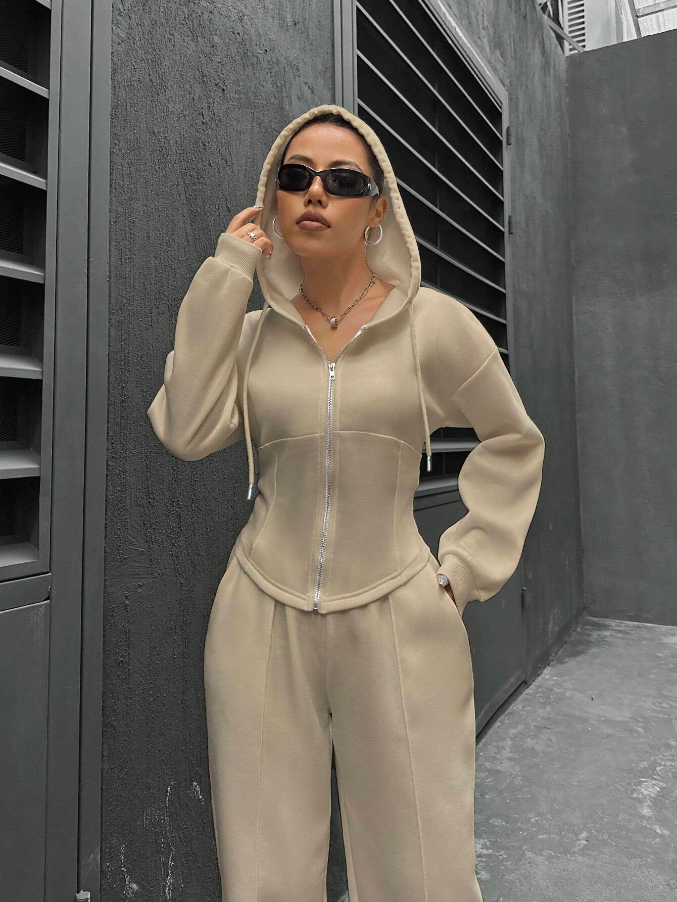 Joyous Peace Hooded Cardigan Slim Fit Set