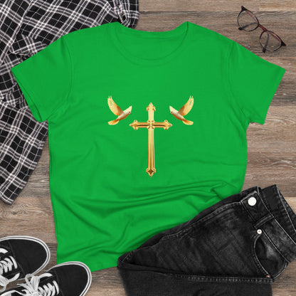 Flight of Grace – Gold Cross & Doves Tee