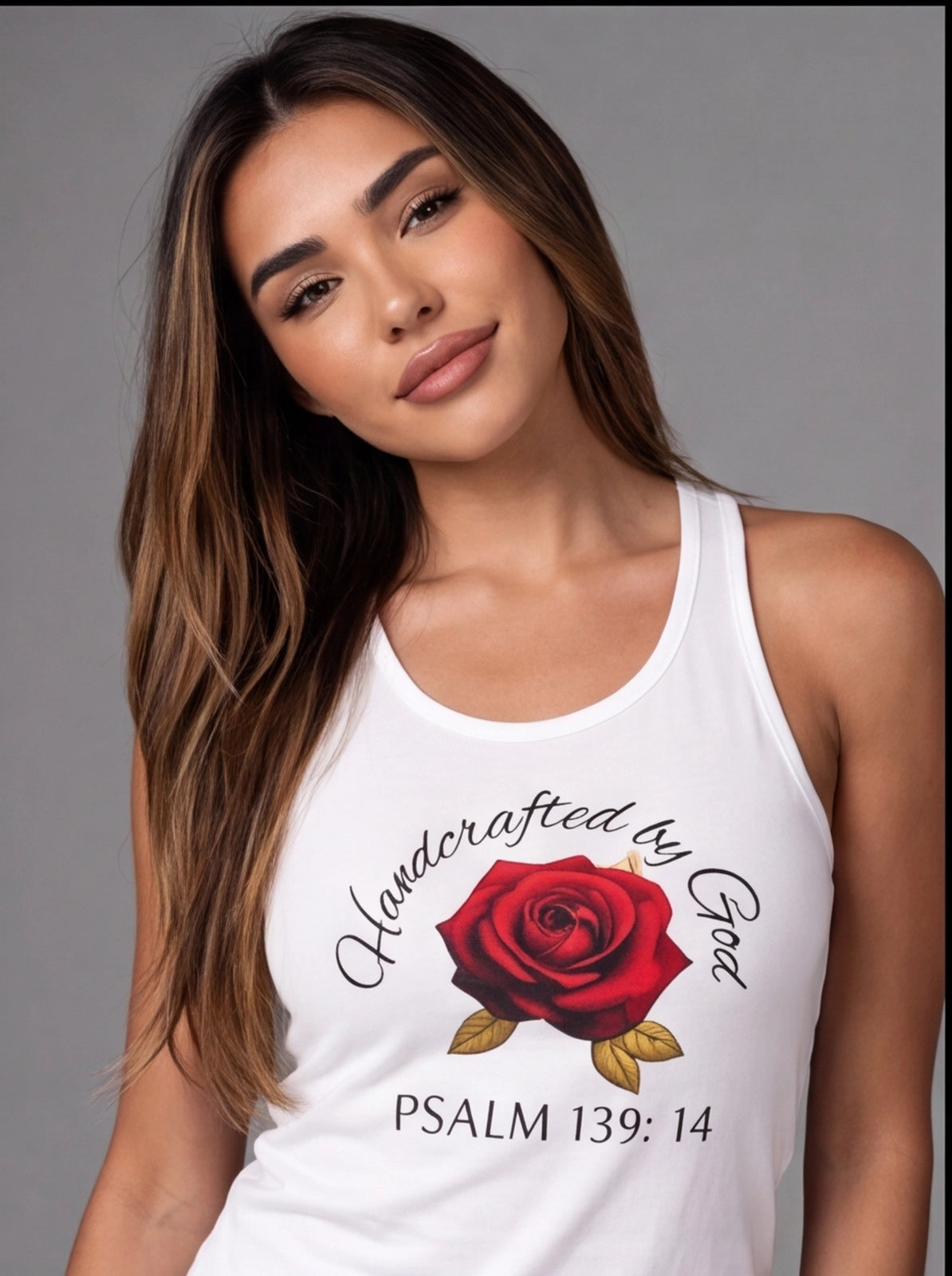 Handcrafted by God (Rose) - Women's Christian Tank (Dark Lettering)