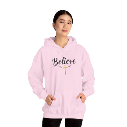 Believe - Women's Christian Hoodie with Golden Cross