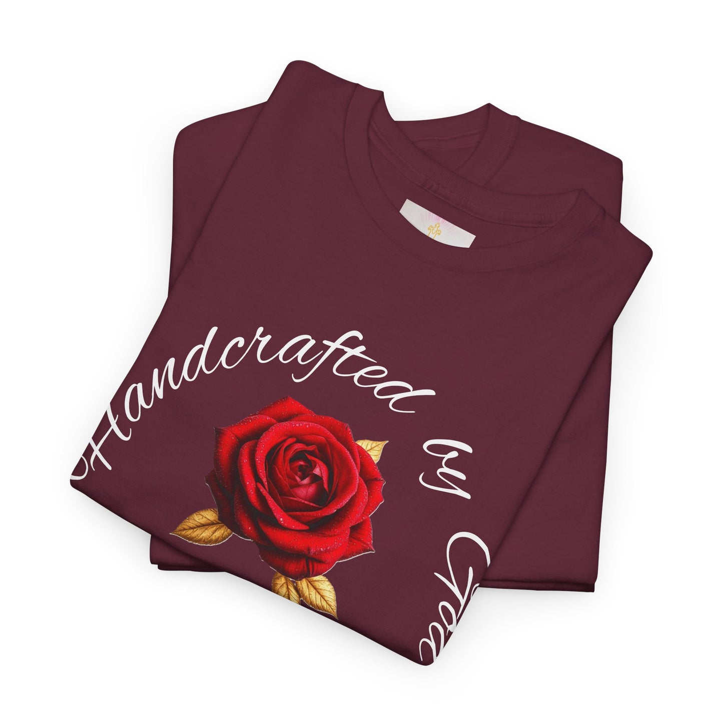 Handcrafted by God (Rose) - Woman's Christian T-Shirt (White Lettering)