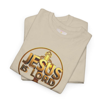 Men’s Romans 10:9 Christian T-Shirt – Jesus Is Lord & He Is Risen (Dark Lettering)