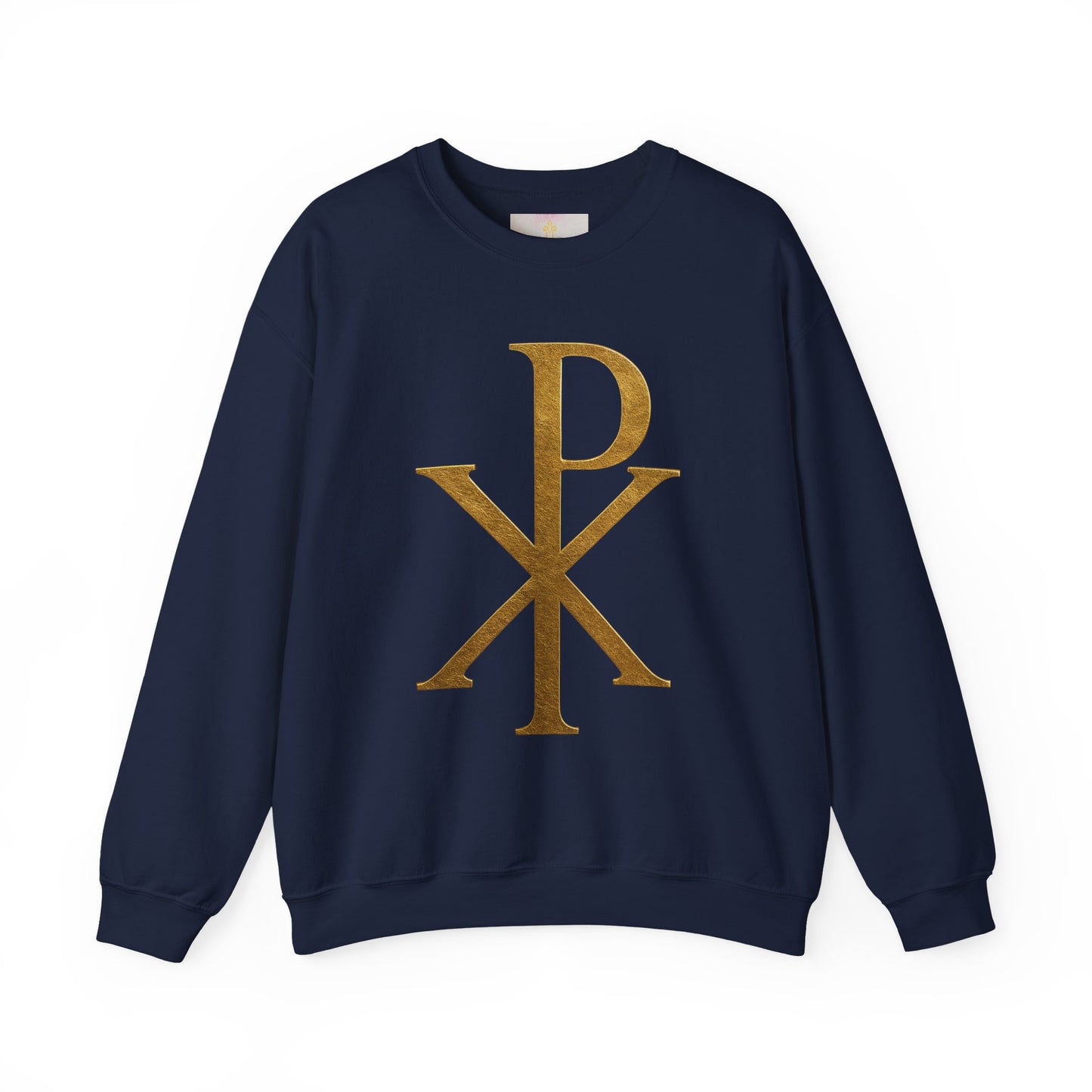 Men’s “Christ Victorious” Sweatshirt – Gold Chi Rho Emblem of Eternal Triumph