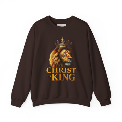 Christ is King – Men’s Christian Sweatshirt with Crowned Lion & Cross