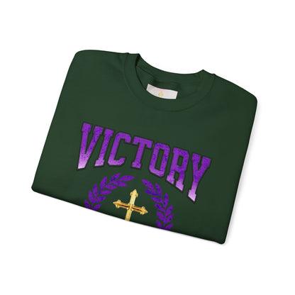 Victory Women’s Sweatshirt – Bold Purple Logo, Faith in Comfort
