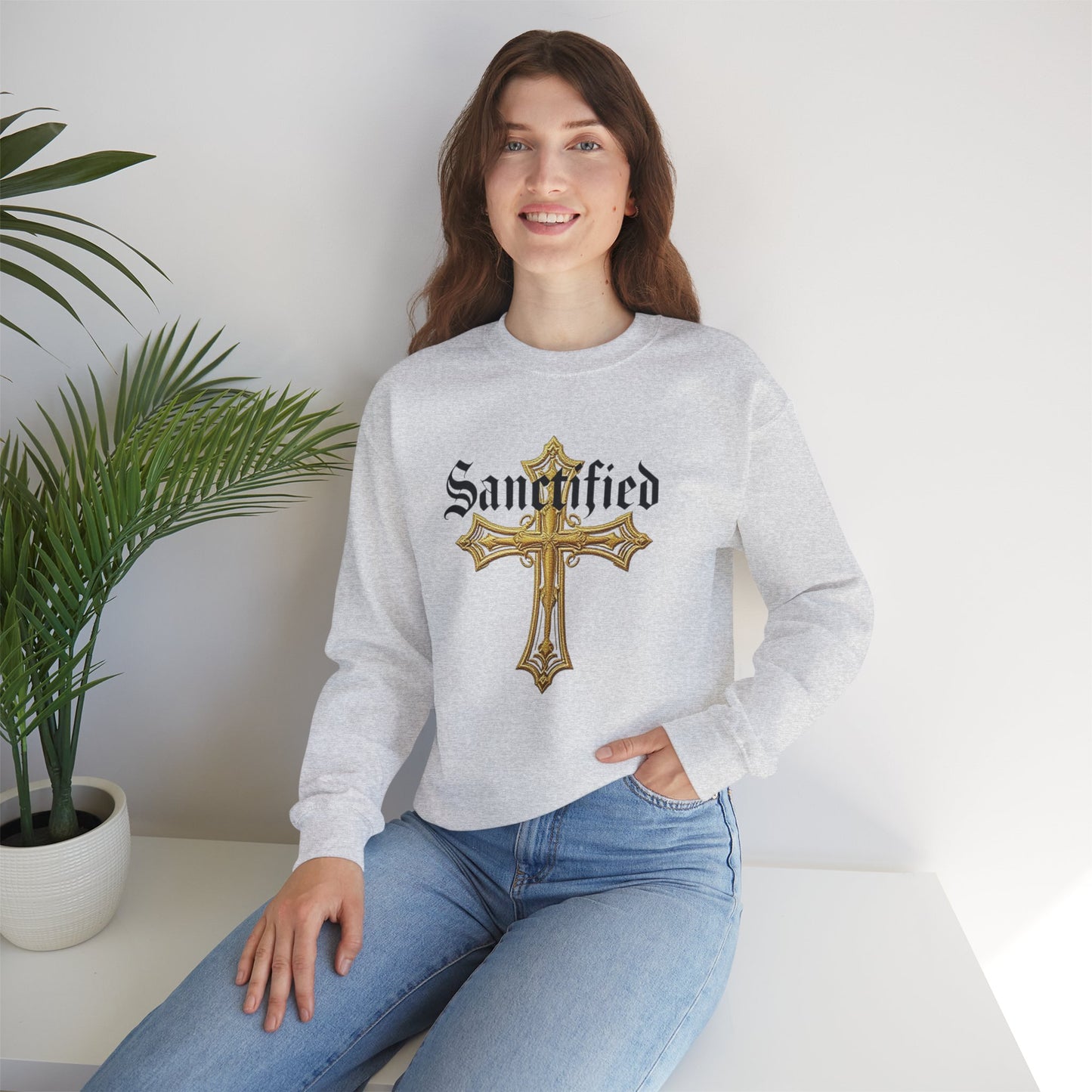 Sanctified Women's Gothic Cross Sweatshirt – Elegant Faith Wear