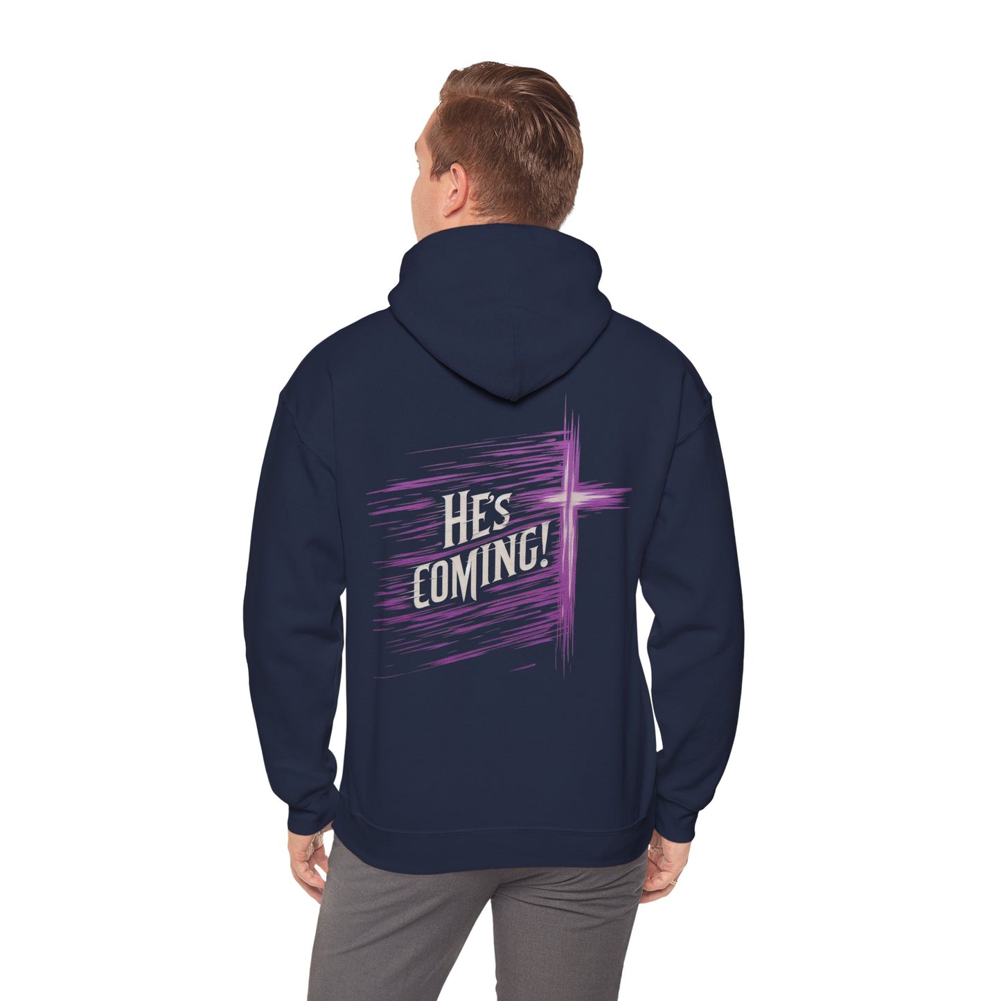 He’s Coming Soon – Men’s Christian Hoodie with Back Cross Design