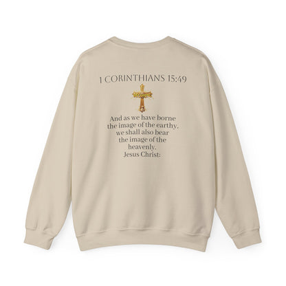 Becoming Women’s Faith Sweatshirt – Dark Lettering (1 Corinthians 15:49)