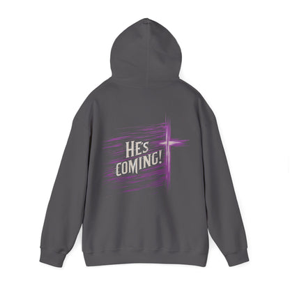 He’s Coming Soon – Men’s Christian Hoodie with Back Cross Design