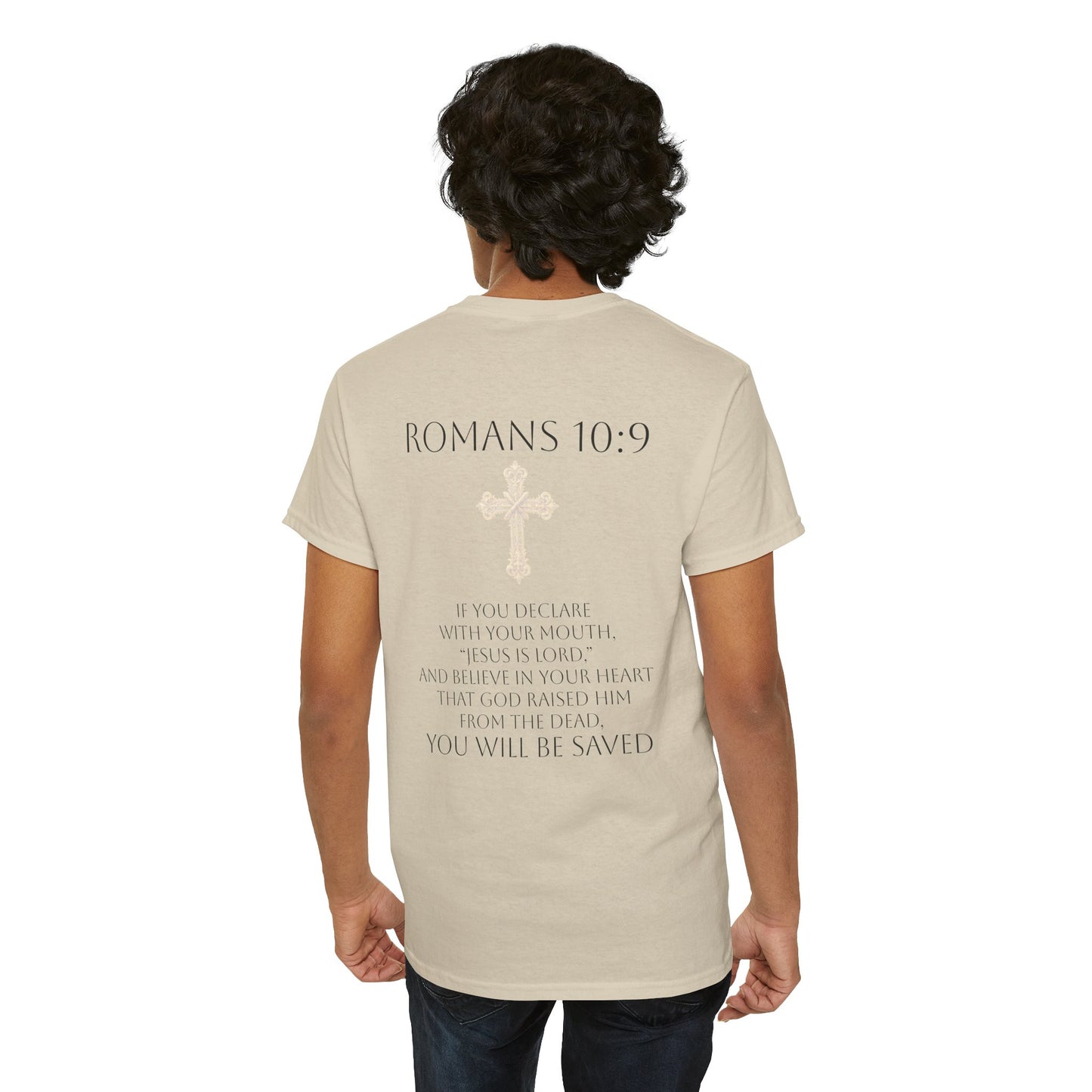 Confess. Believe. Be Saved. – Men’s Jesus Is Lord Tee (Romans 10:9) (White Lettering)