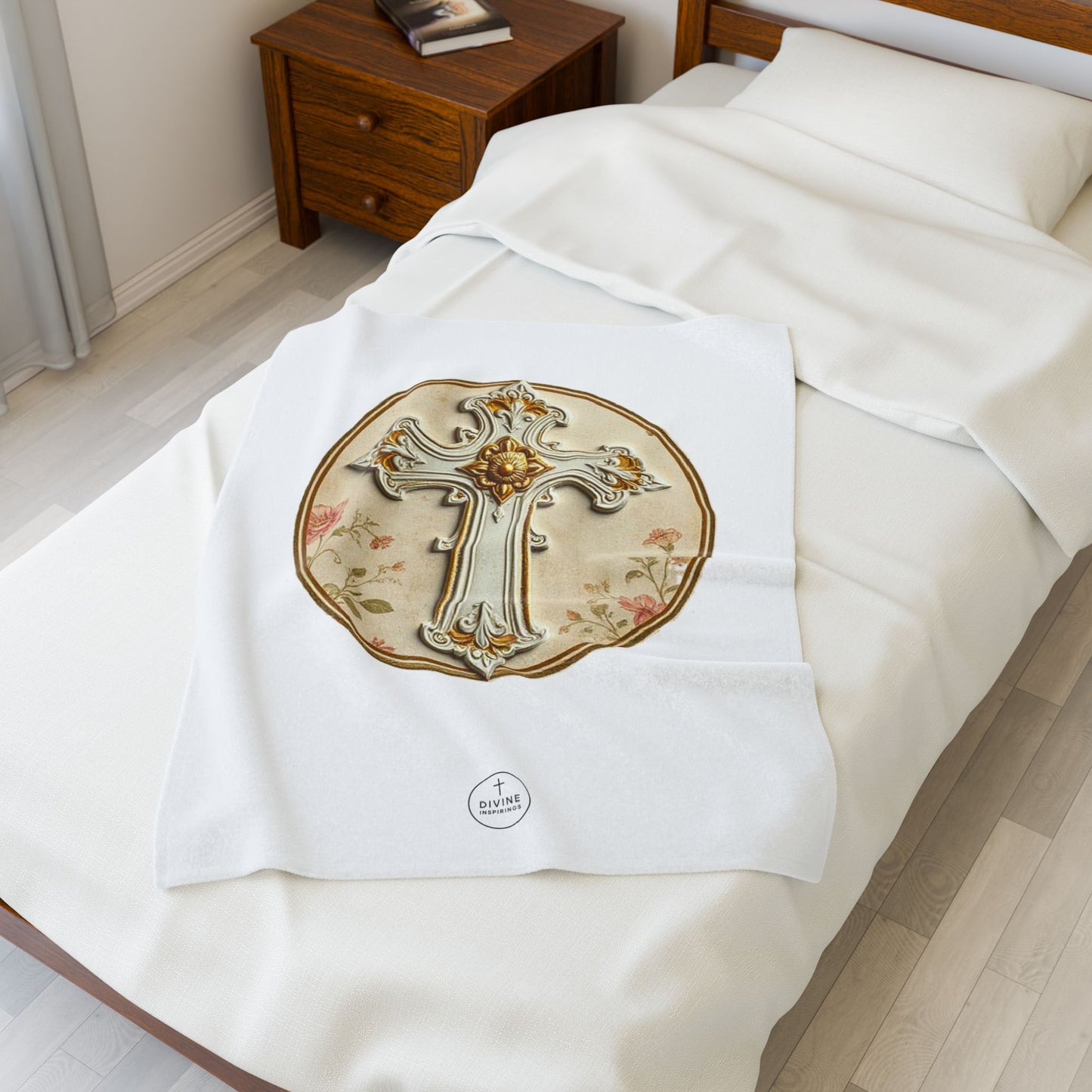 Floral Grace Velveteen Plush Blanket – Luxurious Christian Home Décor