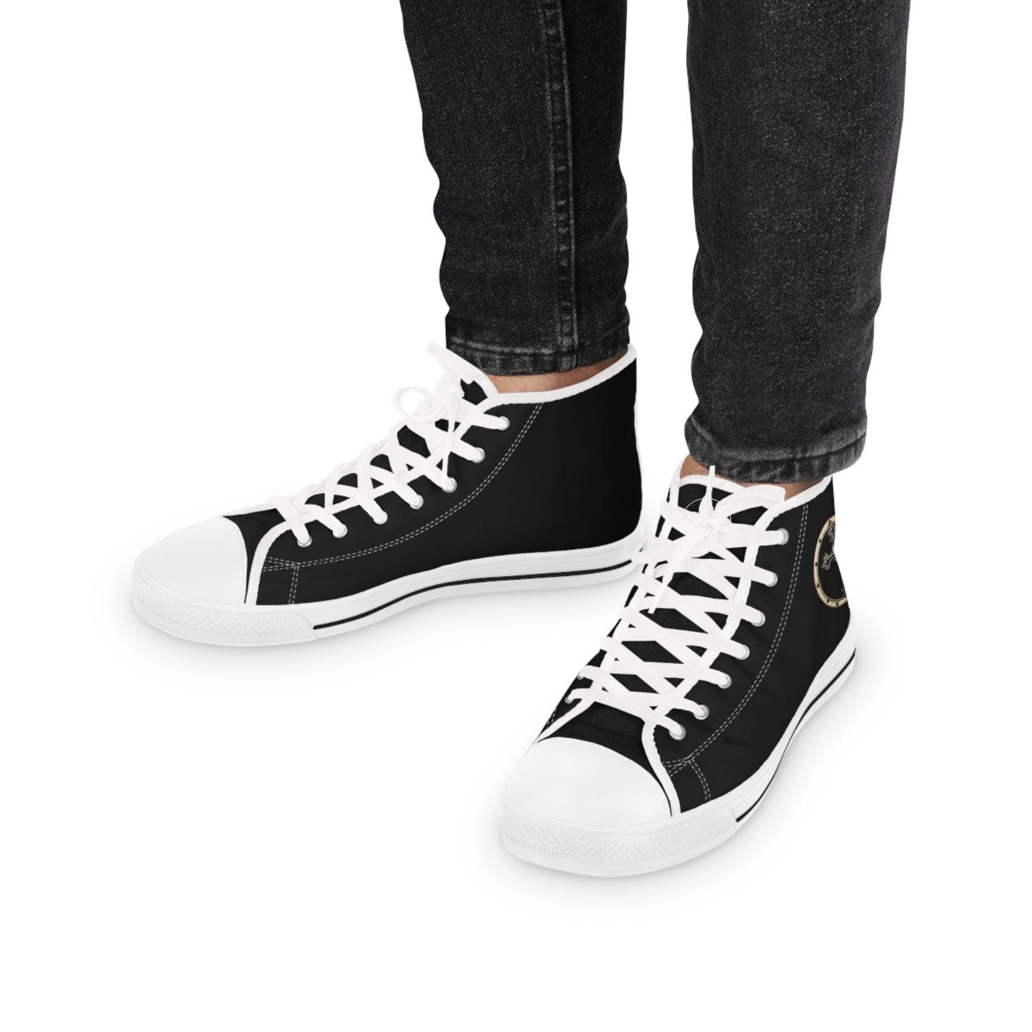 Iron Faith – Men’s High-Top Canvas Sneakers in Black with Cross & Riveted Iron Emblem
