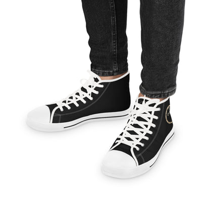 Iron Faith – Men’s High-Top Canvas Sneakers in Black with Cross & Riveted Iron Emblem