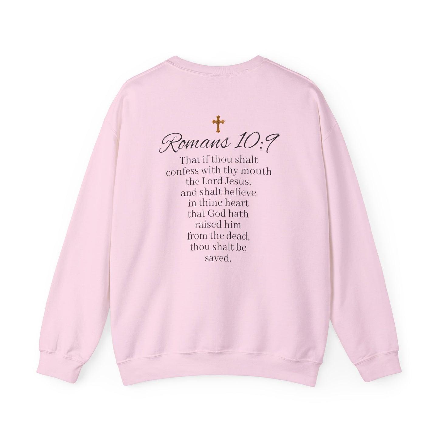 Women’s Believe Christian Sweatshirt – Praying Hands & Romans 10:9