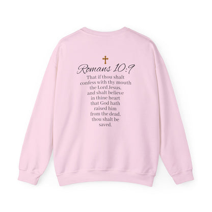 Women’s Believe Christian Sweatshirt – Praying Hands & Romans 10:9