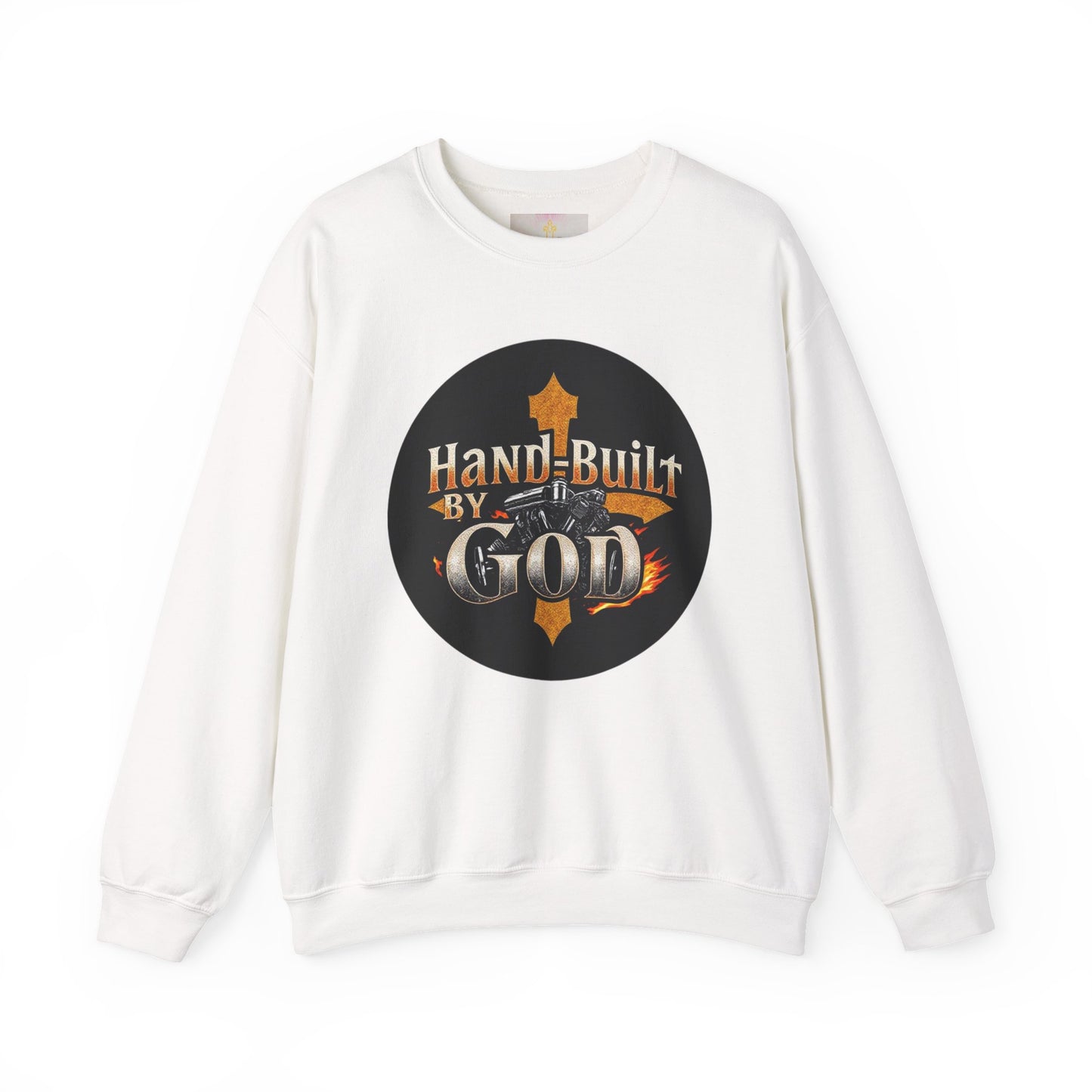 Hand Built by God Men’s Christian Sweatshirt – Cross & Engine Design