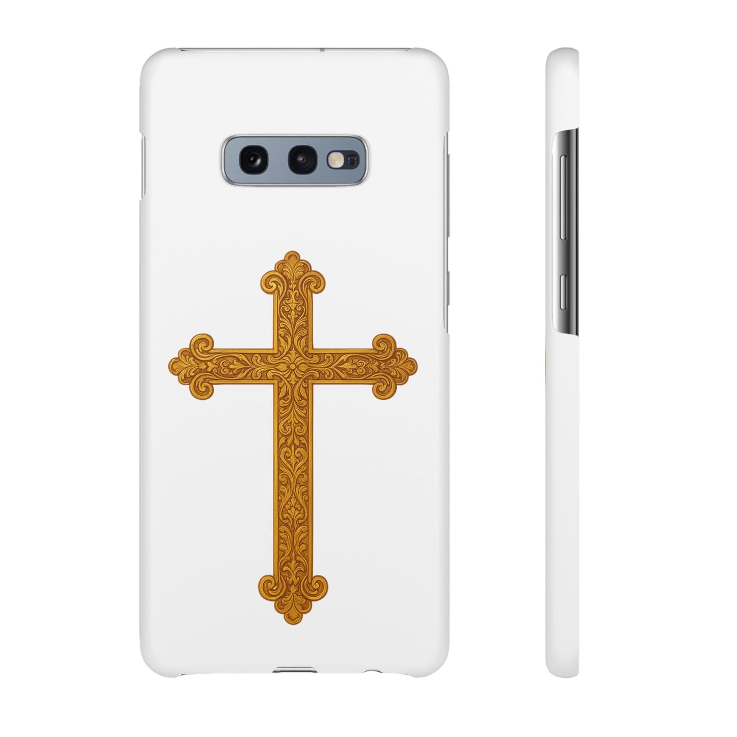 White Samsung Snap Case – Gold Cross Design