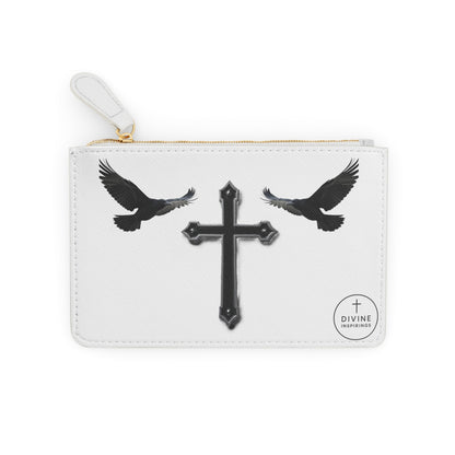 “Shadowed Faith” | Women’s Mini Clutch – Black Cross with Flanking Crows