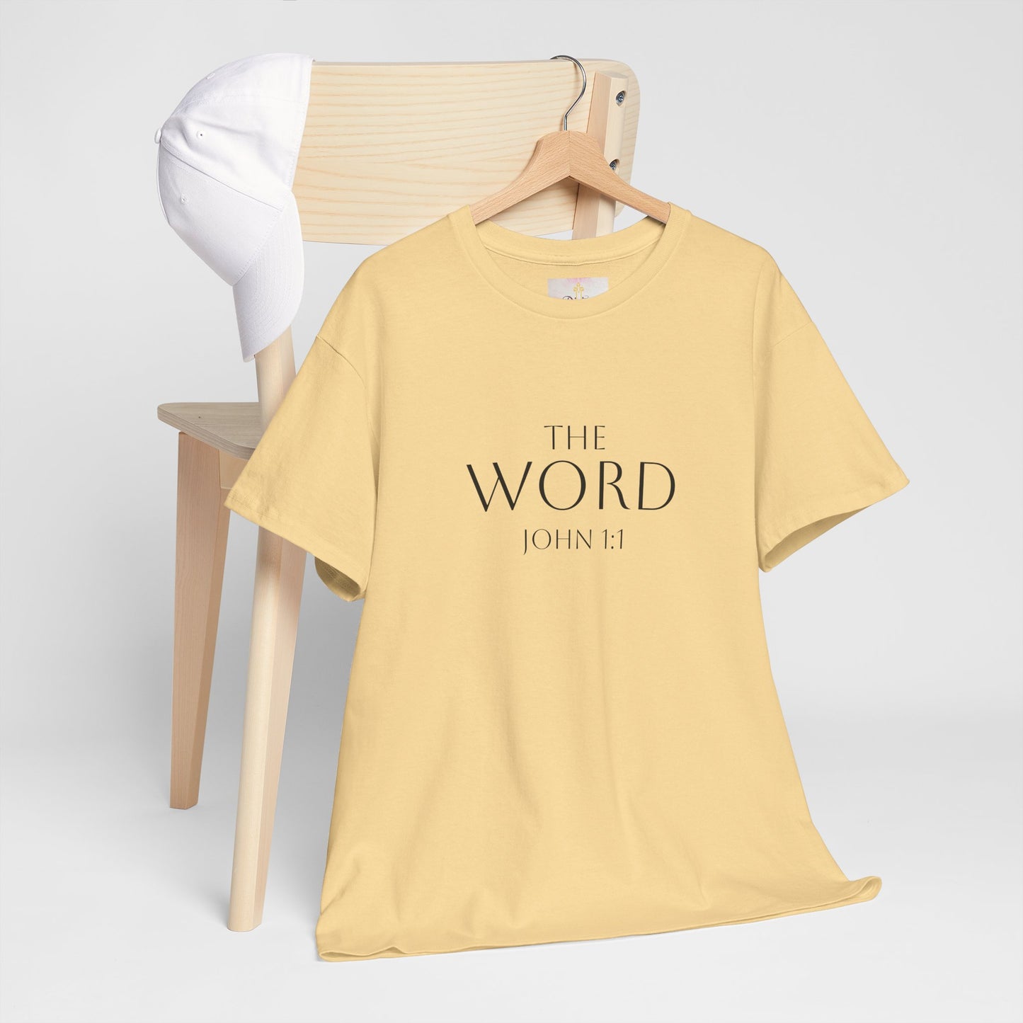 “The Word Eternal” – Men’s Christian Tee with Bold Dark Lettering (John 1:1)