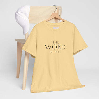 “The Word Eternal” – Men’s Christian Tee with Bold Dark Lettering (John 1:1)