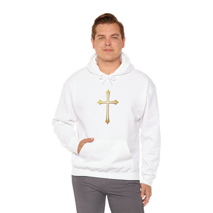 Men’s Gold Cross Hoodie – Bold Christian Faith Hoodie with Front & Back Design