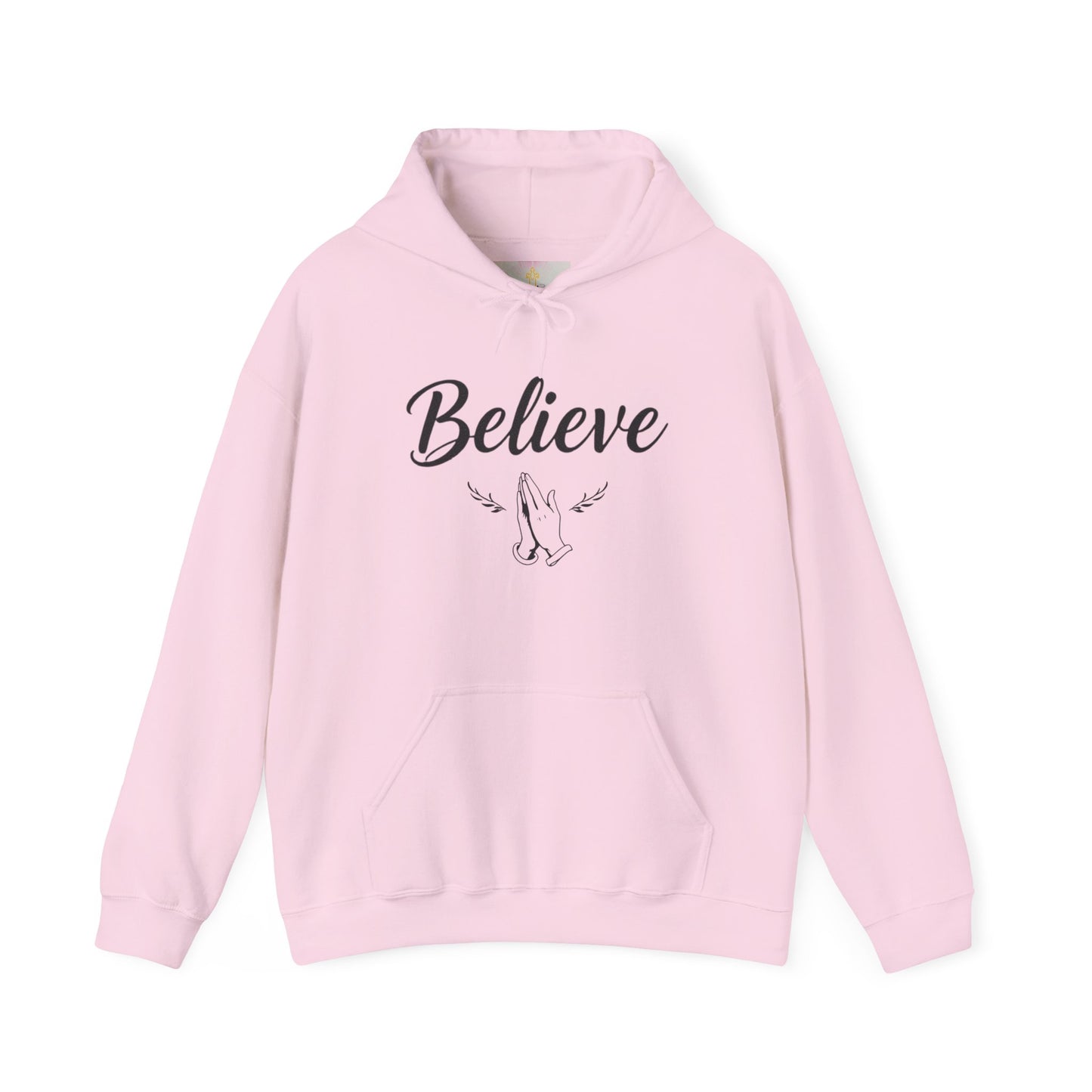 Women’s Believe Christian Hoodie – Praying Hands & Romans 10:9