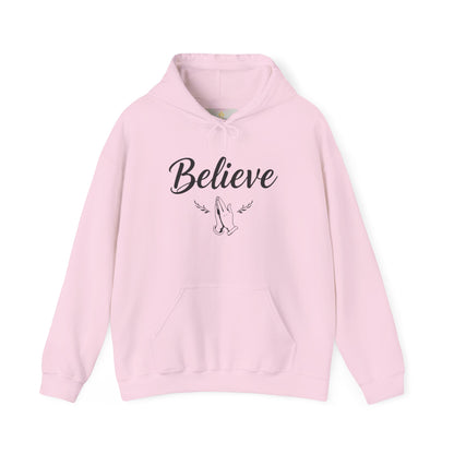 Women’s Believe Christian Hoodie – Praying Hands & Romans 10:9
