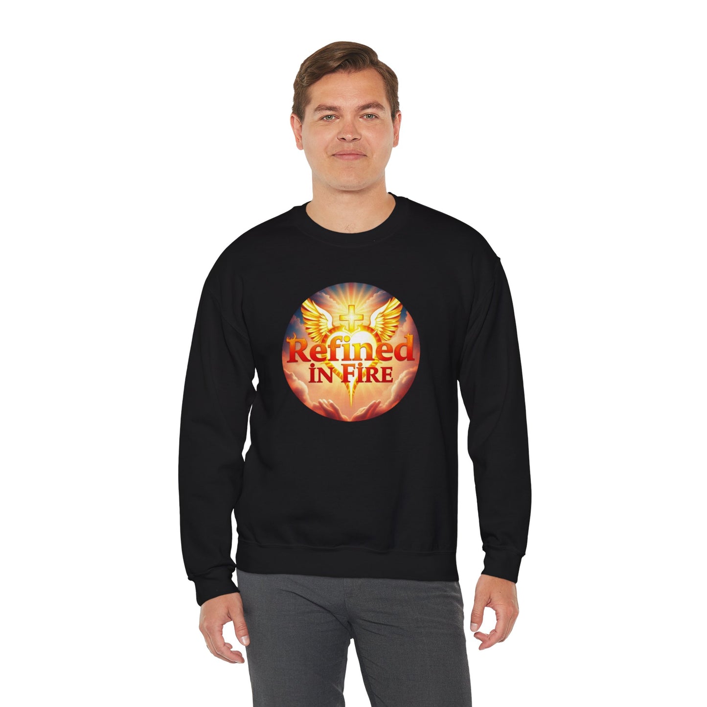 Men’s “Refined in Fire” Christian Sweatshirt – Bold Flame Design Pullover