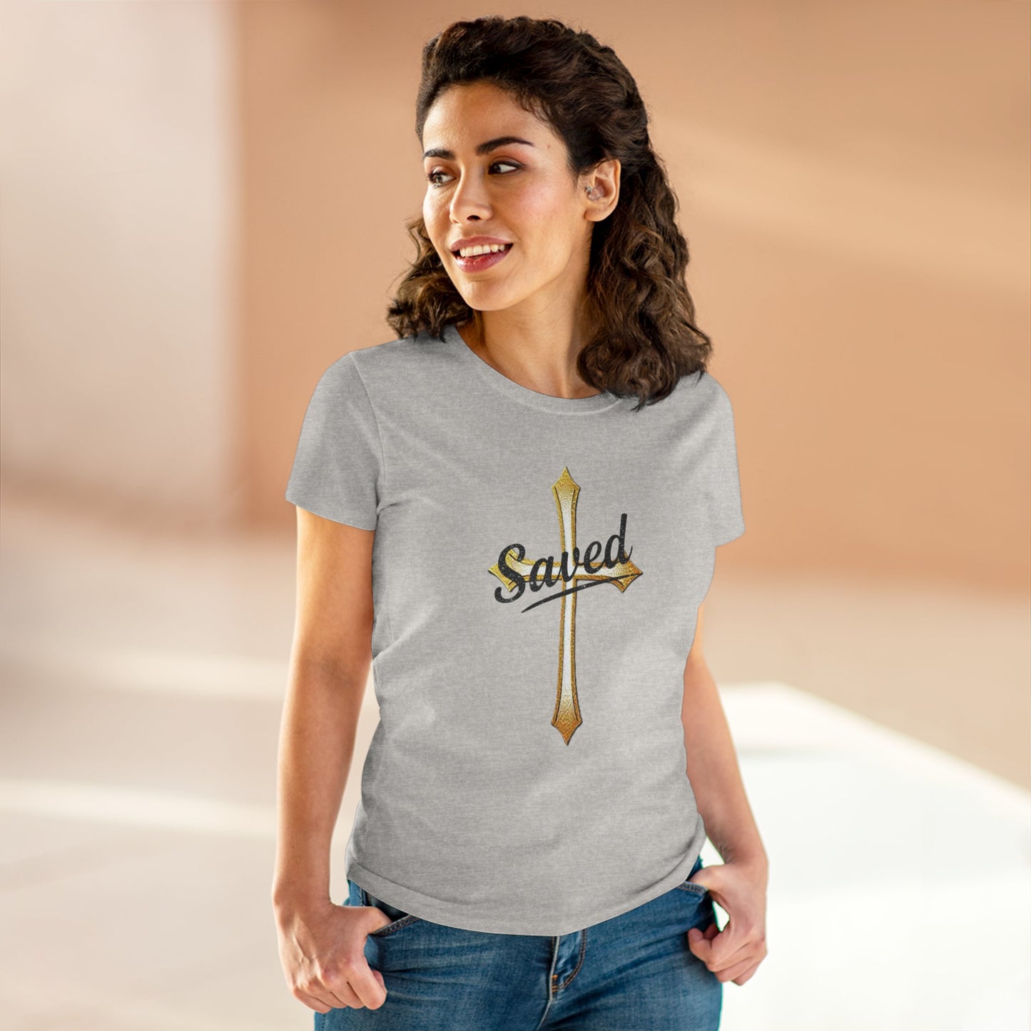 Saved Women’s Tee – Christian Faith Shirt with Cross Design