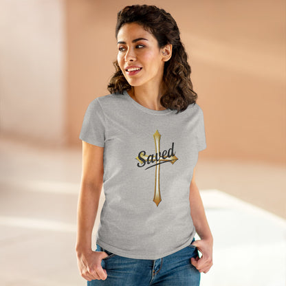 Saved Women’s Tee – Christian Faith Shirt with Cross Design