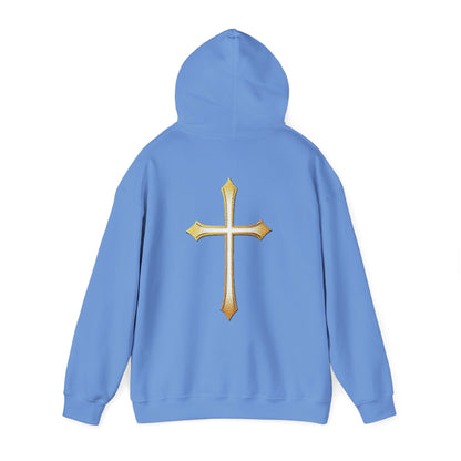 Women’s Gold Cross Hoodie – Christian Faith Hoodie with Front & Back Design