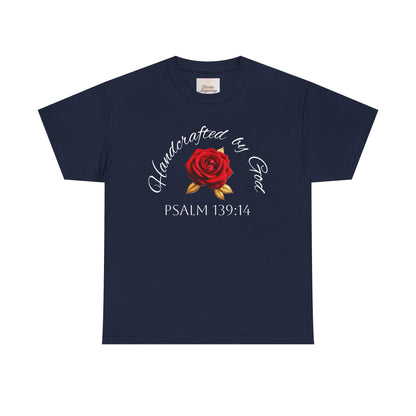 Handcrafted by God (Rose) - Woman's Christian T-Shirt (White Lettering)
