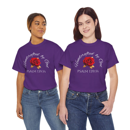 Handcrafted by God (Rose) - Woman's Christian T-Shirt (White Lettering)