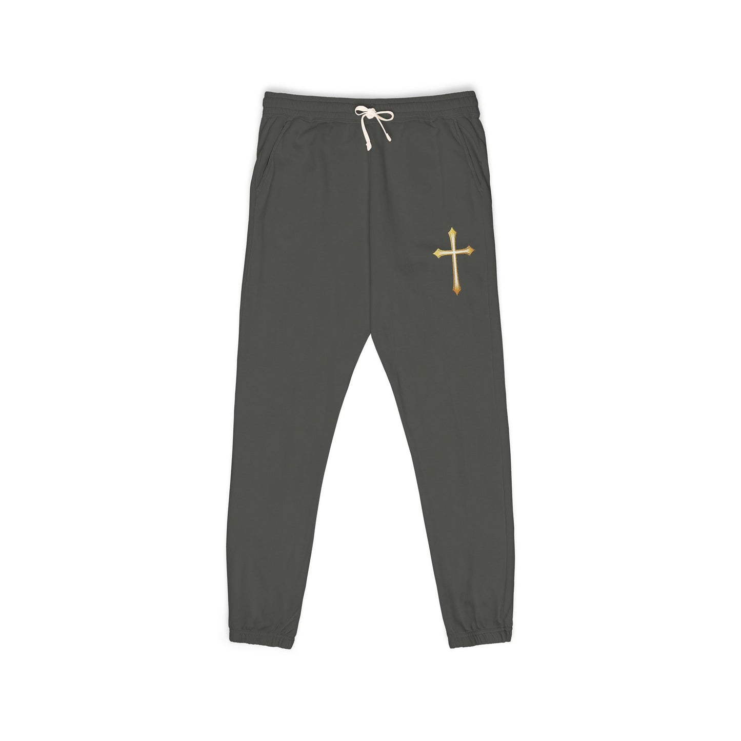 Men’s Modern Gold Cross Fleece Jogger Pants – Comfortable Faith-Inspired Style