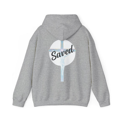 Saved in Christ – Men’s Faith Hoodie with Cross Design