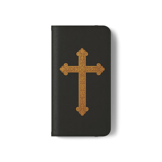 Black with Gold Cross & 1 Corinthians 1:18 - Samsung Flip/Wallet Phone Case