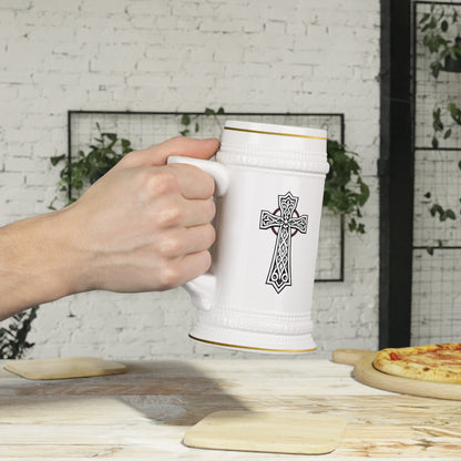 Celtic Cross Beer Stein – Sacred Strength Ceramic Mug – 22oz Faith-Inspired Drinkware