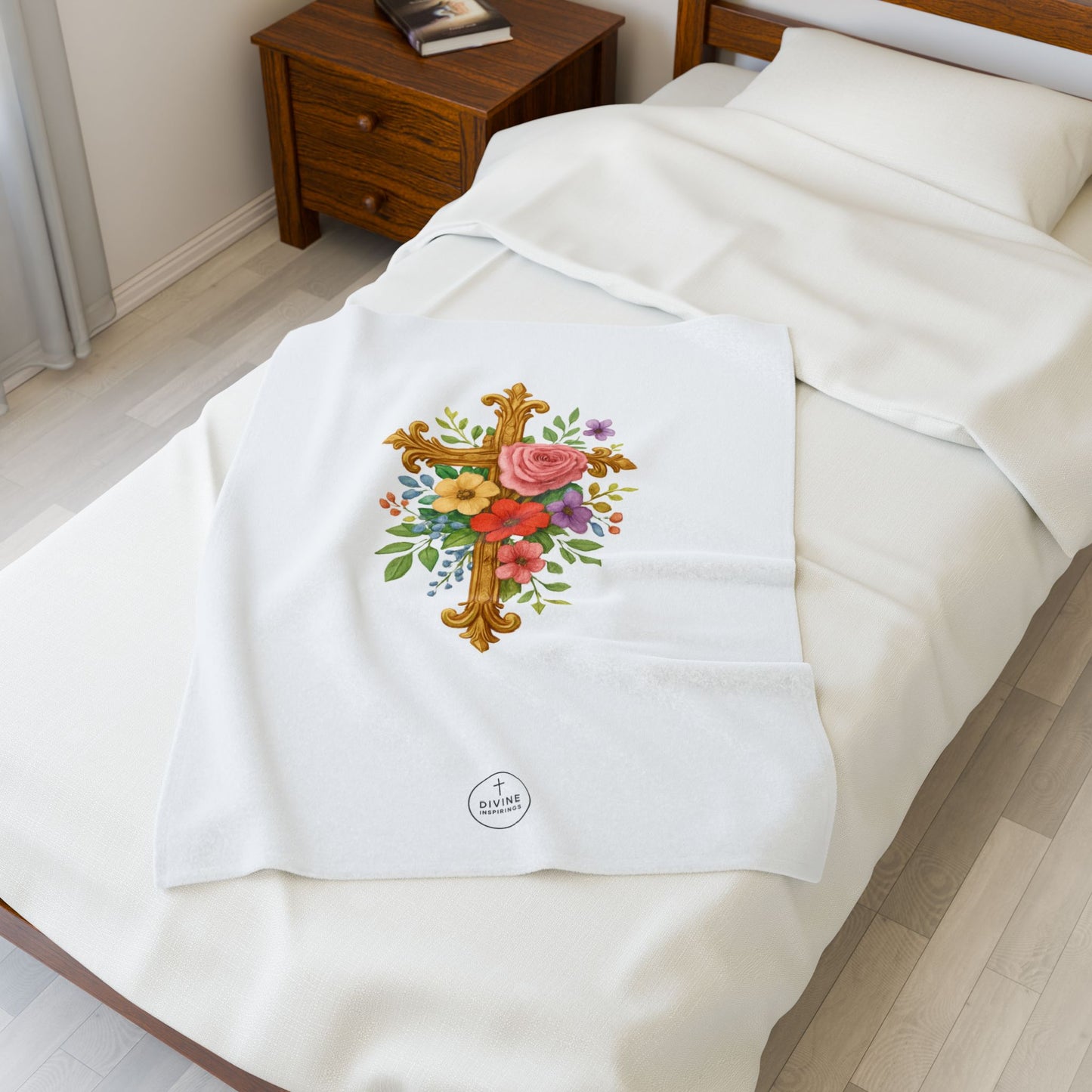 Blooming Faith: Floral Cross Plush Blanket