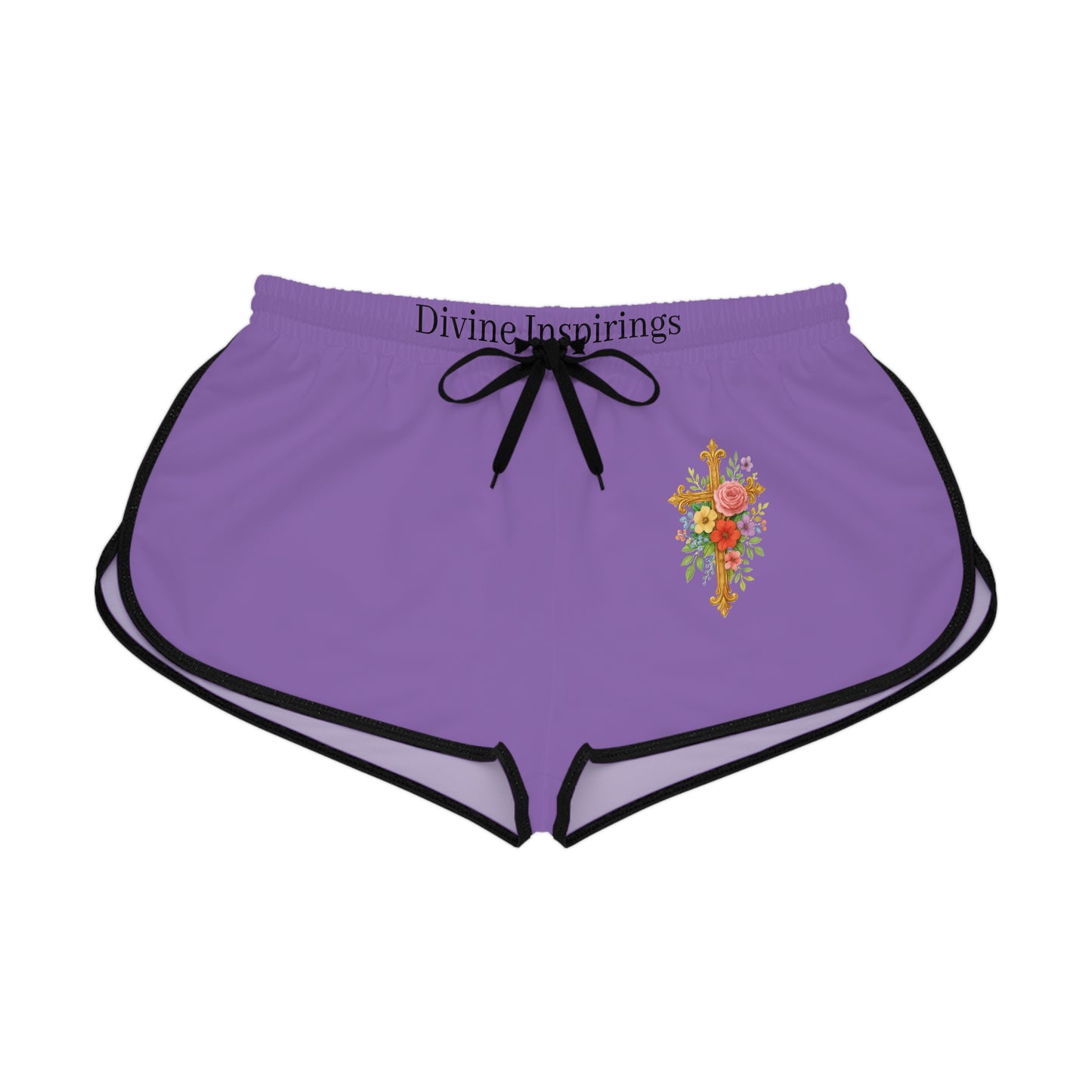 Blooming Faith Women's Shorts in Purple with Floral Cross Design