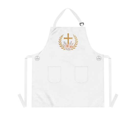Victory in Christ Gold Cross Christian Kitchen Apron – Faith & Inspiration