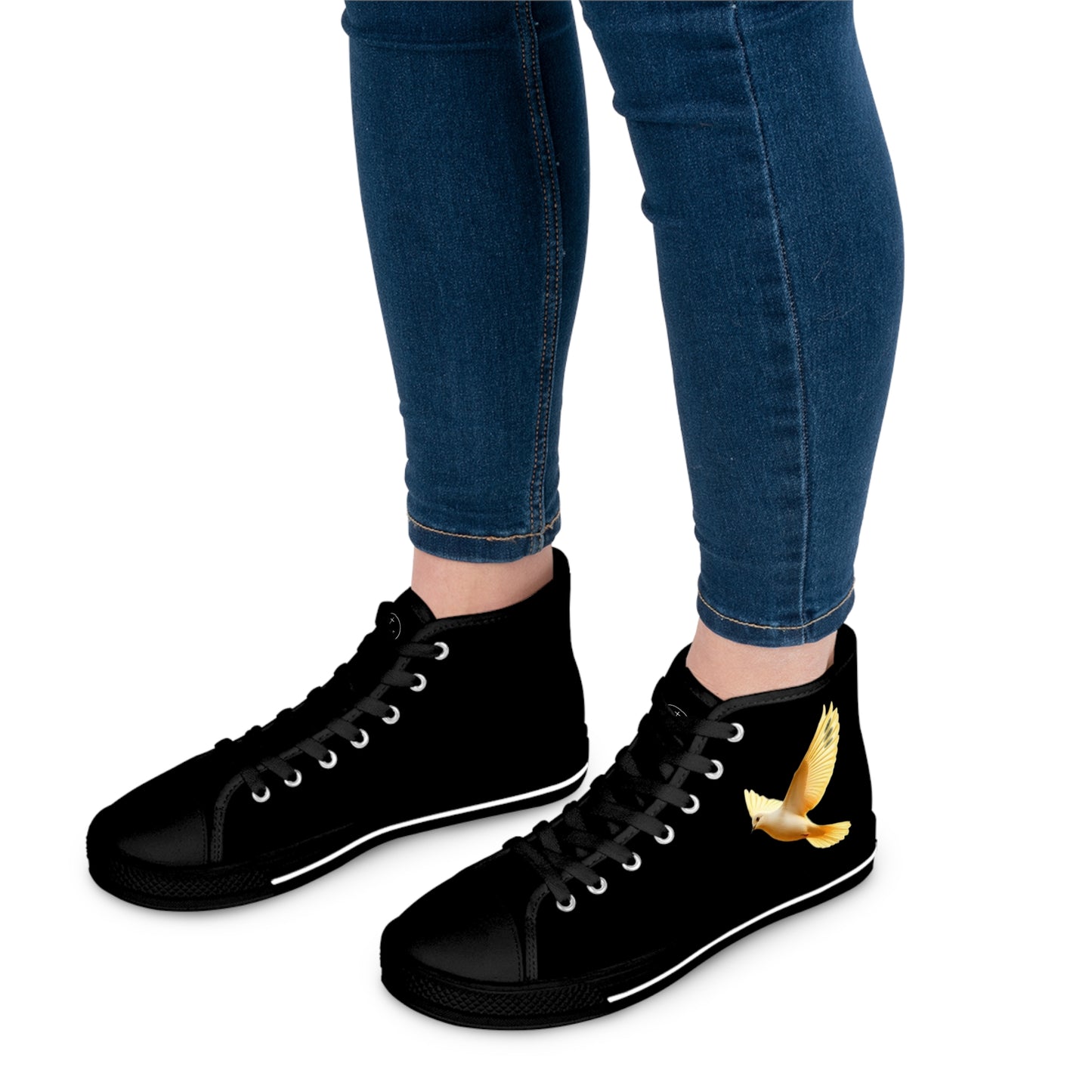 Rise in Grace – Women’s High-Top Canvas Sneakers in Black with Dove Design
