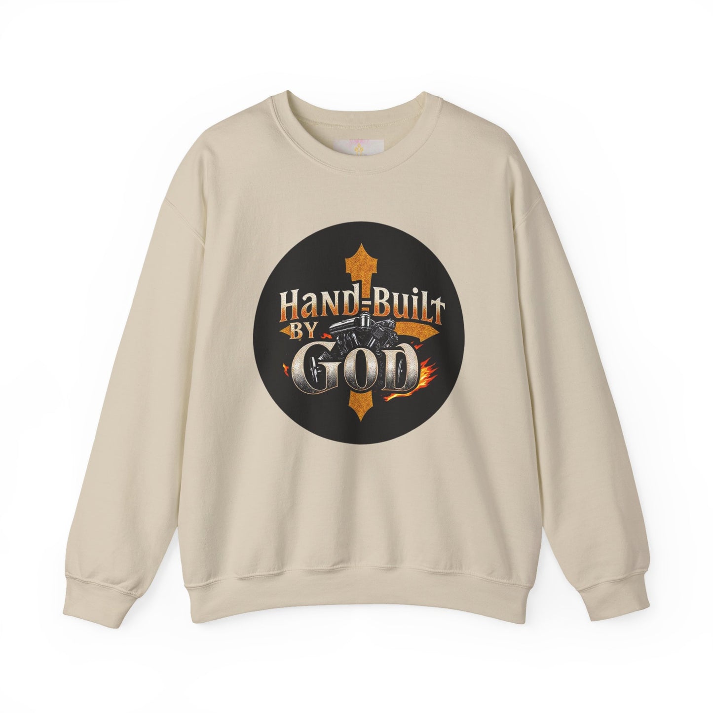 Hand Built by God Men’s Christian Sweatshirt – Cross & Engine Design