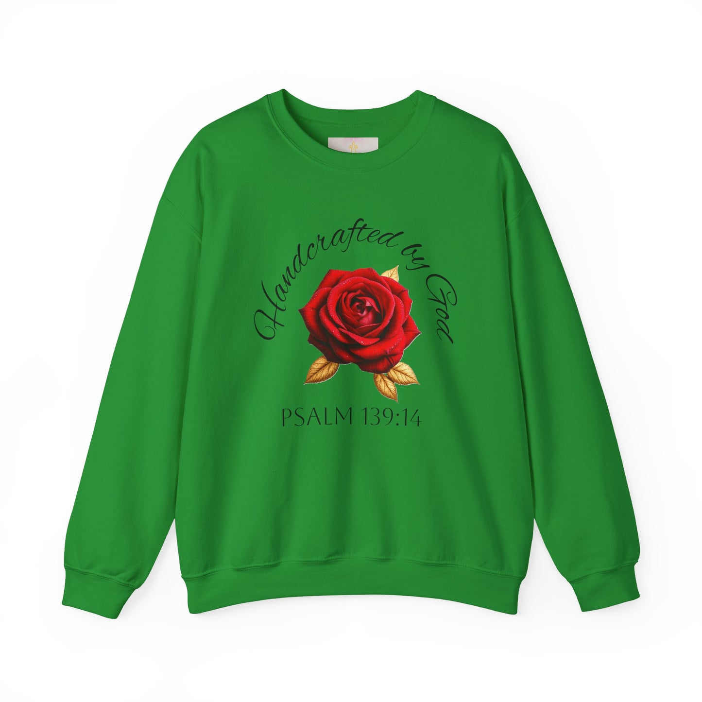 Handcrafted by God Rose Sweatshirt – Dark Lettering, Psalm 139:14